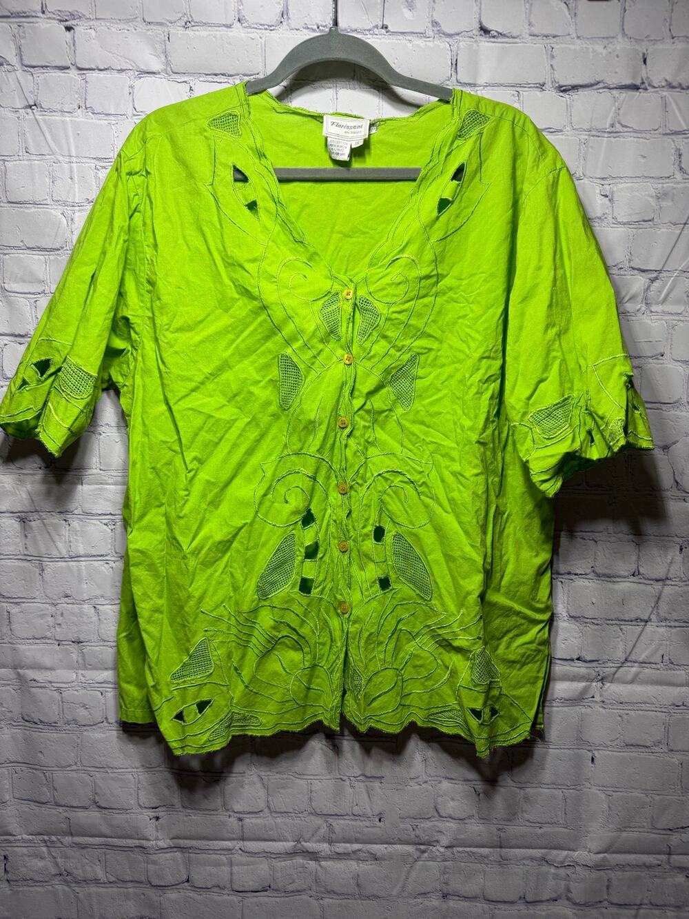 Florissant Womens VTG Floral Button Down Green Sz 1X Fairy Rave